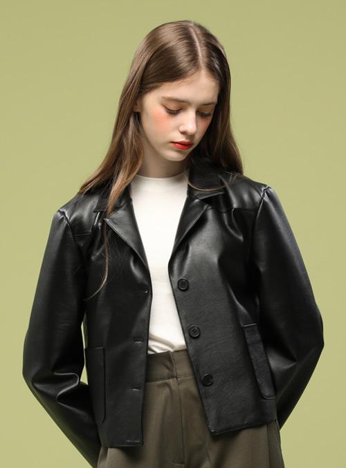 WOMEN 크롭 오버핏 마일드레더 블레이저 가죽자켓 [블랙]