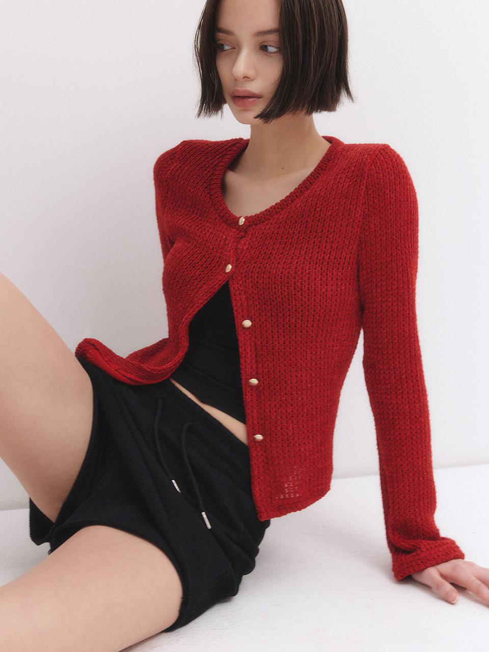 JULY U-NECK CARDIGAN_RED