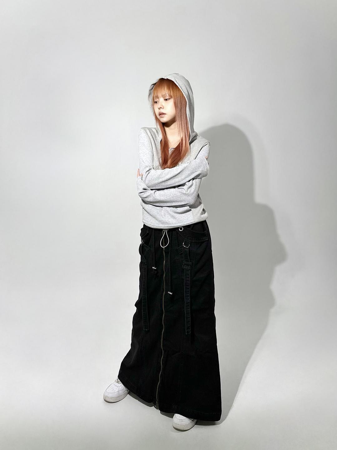 vintage strap denim long skirt
