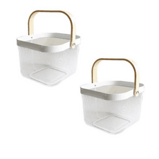 우드 핸들 철제 바스켓 2개  화이트, 2개
