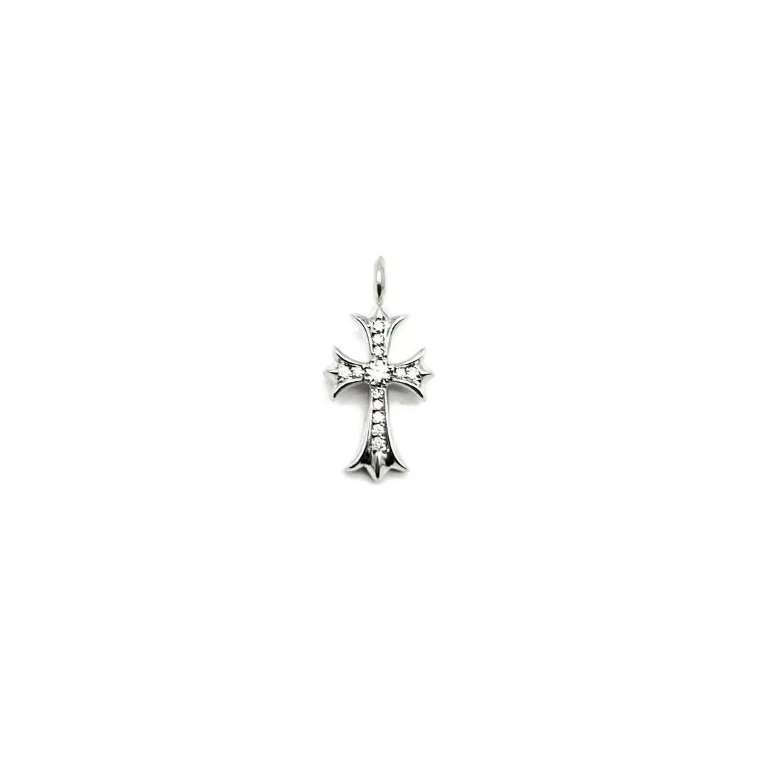 Chrome Hearts 18K White Gold Diamonds Tiny Cross Necklace Charm
