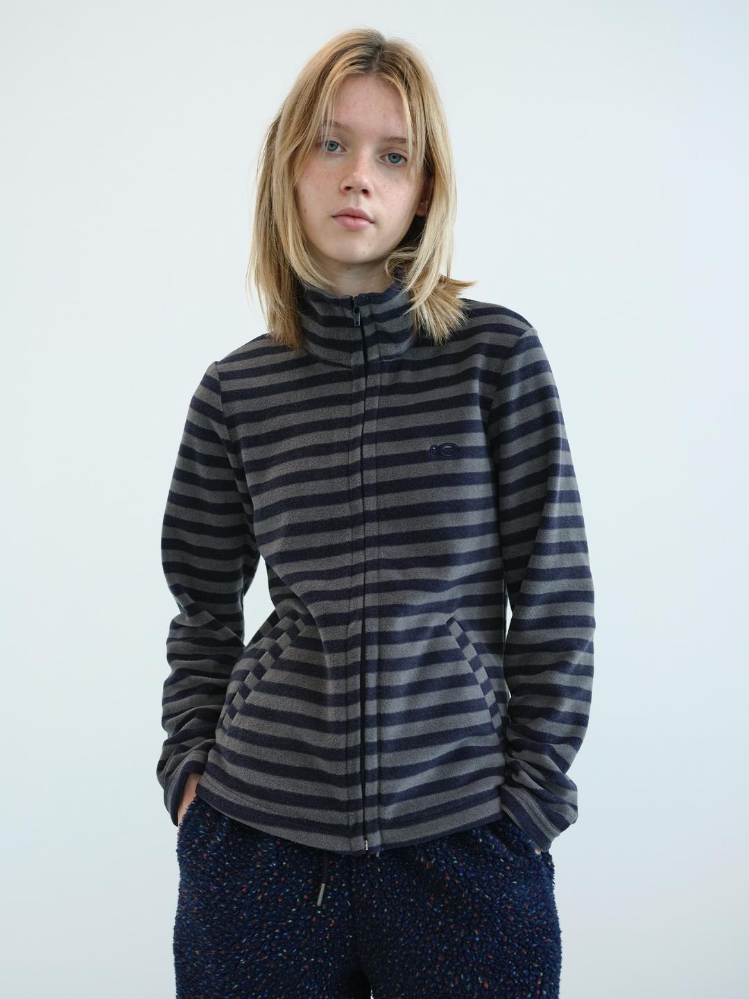스트라이프 플리스 집업 (Navy Grey)