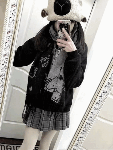 양면! 블랙 그레이 헬로키티 목도리 머플러