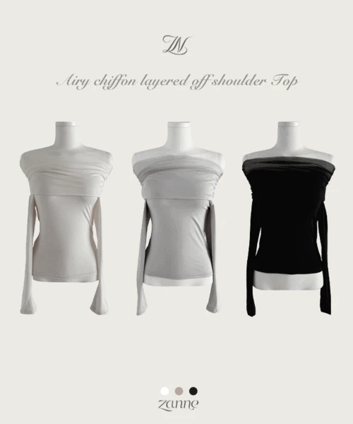 에어리 쉬폰 레이어드 오프숄더 티셔츠