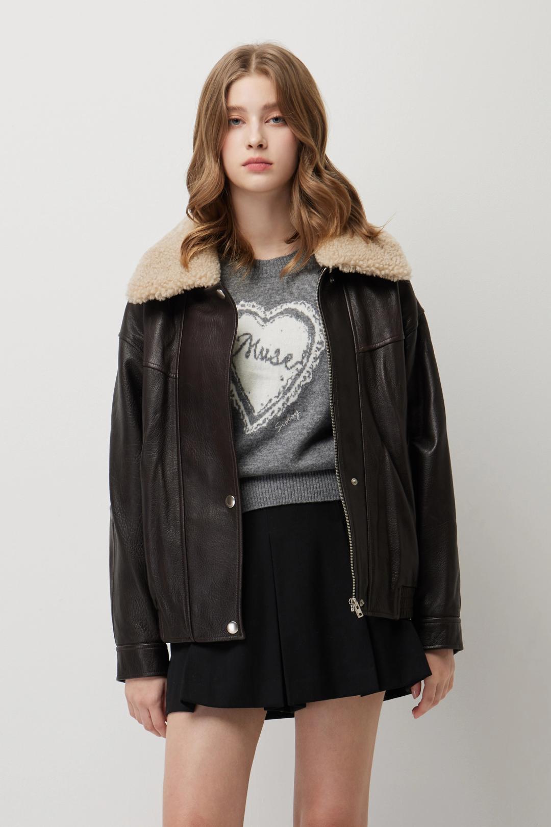 리얼 램스킨 무스탕 카라 오버핏 점퍼