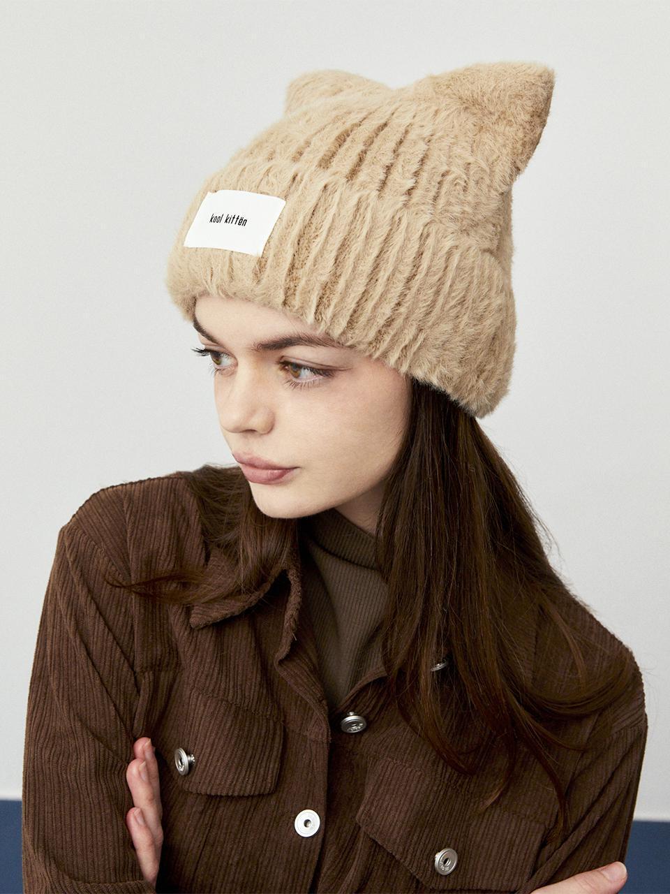 키튼이 고양이 비니 (카멜)