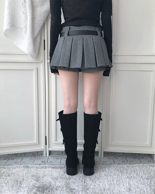 [ 솜다 PICK ] 페어 더블 플리츠 미니 SK ( 벨트 SET )