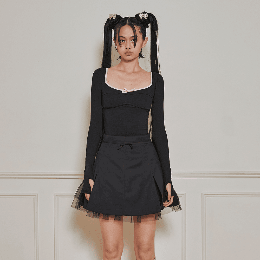(4차 리오더) Ribbon T shirt(Black&Pink)
