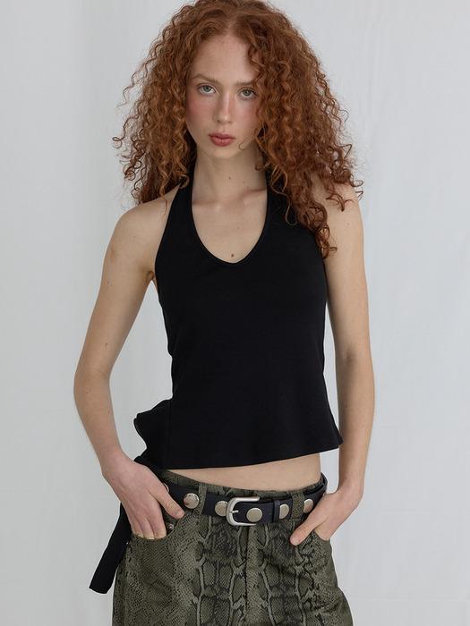RUFFLED SIDE TANK TOP - BLACK