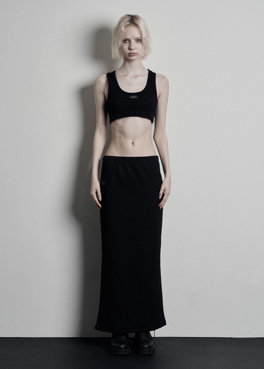 PIGMENT WAFFLE LONG SKIRT, BLACK