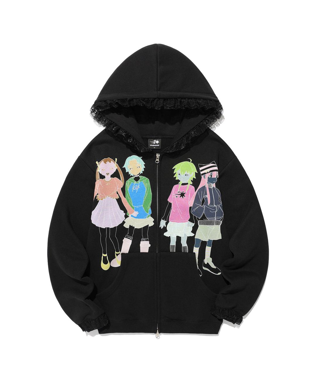 GHOST ANGELS LACE HOODIE ZIP UP[BLACK]