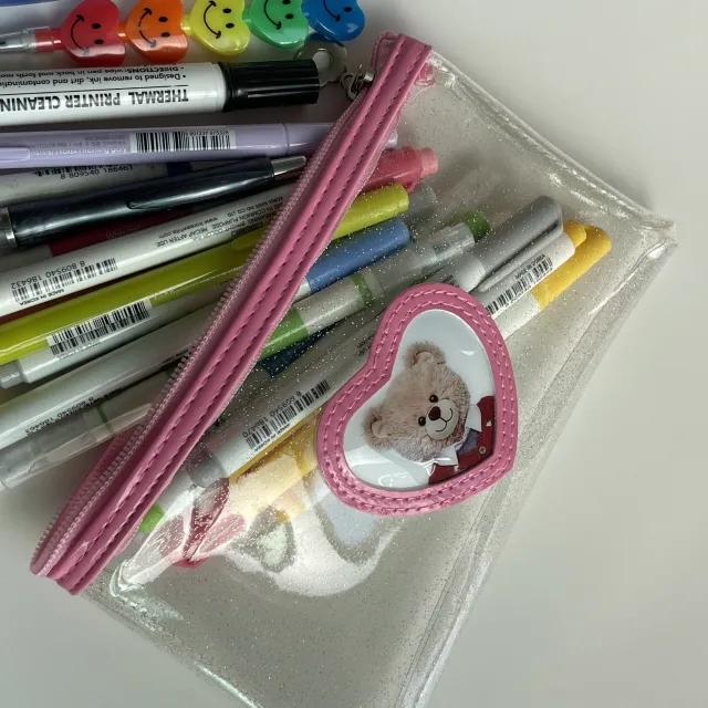 반짝반짝 곰돌이 글리터 투명 pvc 필통 파우치