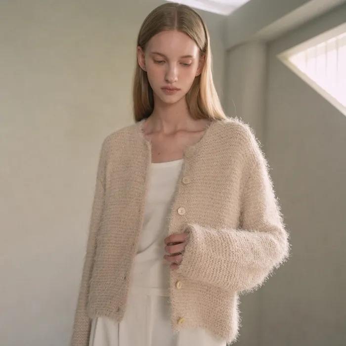 Boucle Round Knit Cardigan (beige)