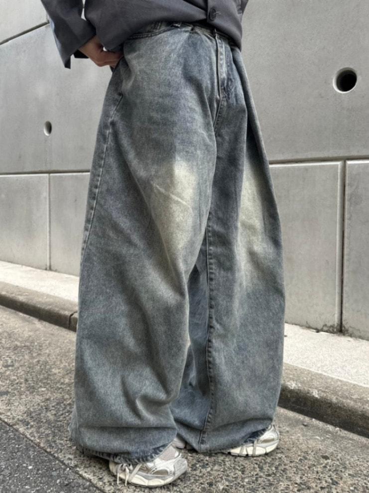 受注制【LUV CODE】wash denim tuck wide pants