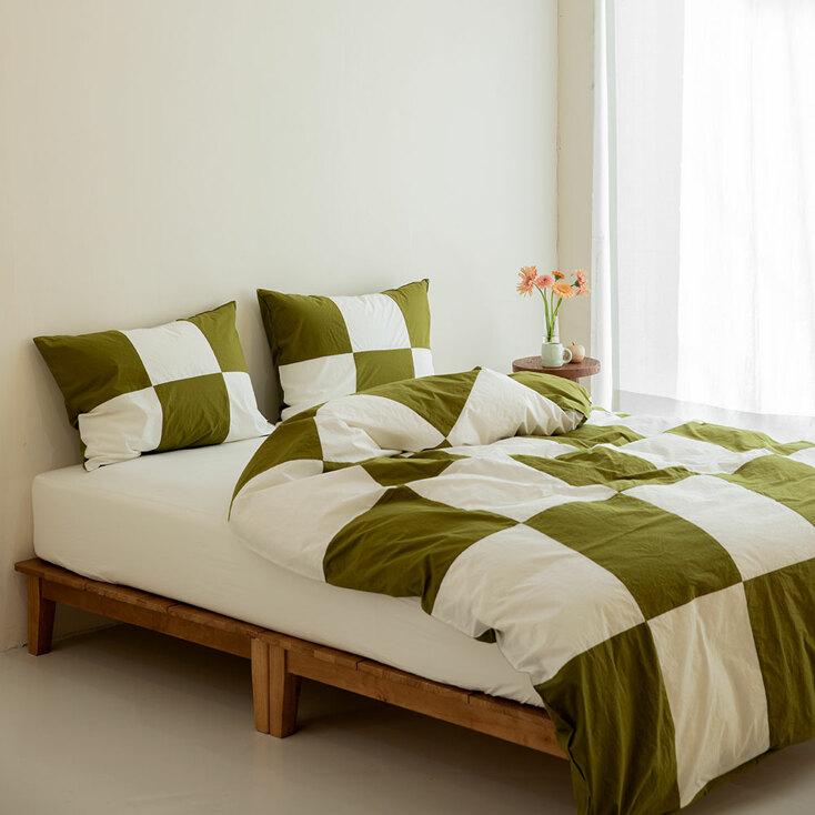 빅 체커보드 베딩_olive&warm white(K-매트 세트)