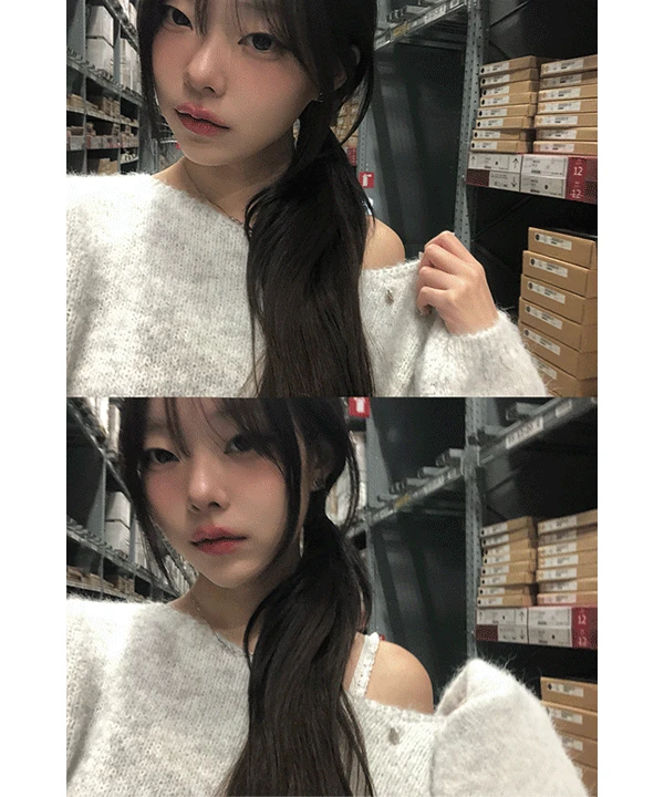 [울폭닥니트🪀] 페토 루즈핏 펜던트 입술넥 원숄더 니트 (5color)