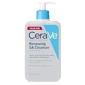 CeraVe Renewing Salicylic Acid Cleanser, Formulated With Hyaluronic Acid, Niacinamide, & Ceramides, Gentle BHA Exfoliating Face Wash Smooths & Softens Skin, Non Comedogenic & Fragrance Free, 16 Ounce
