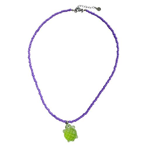 Melon Bread Turtle Beads Necklace ((light purple))