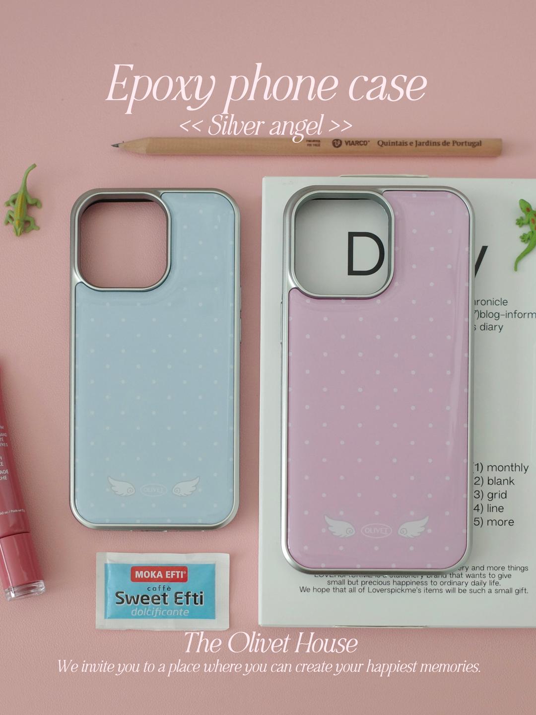 angel wings dote epoxy case (silver frame)
