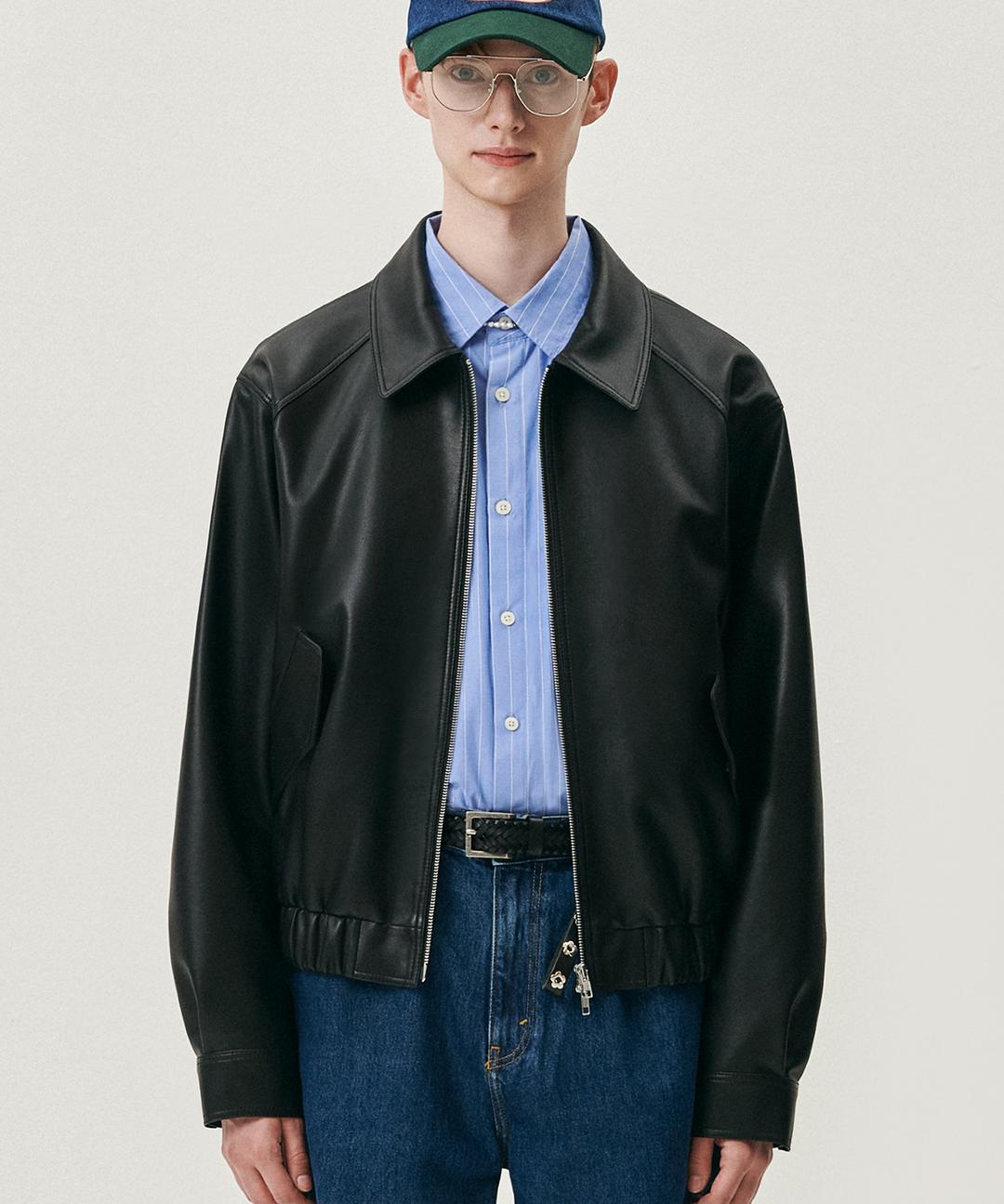 Overfit vegan leather bomber jacket