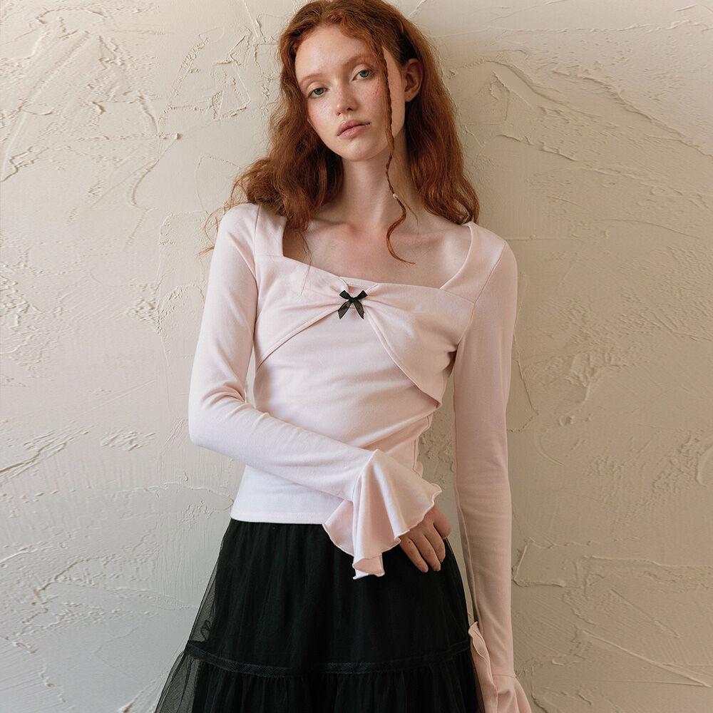 DD_Bow square neck bell sleeve top