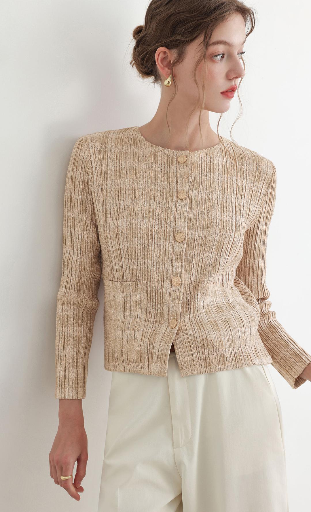 Tweed pleats cardigan jacket_beige