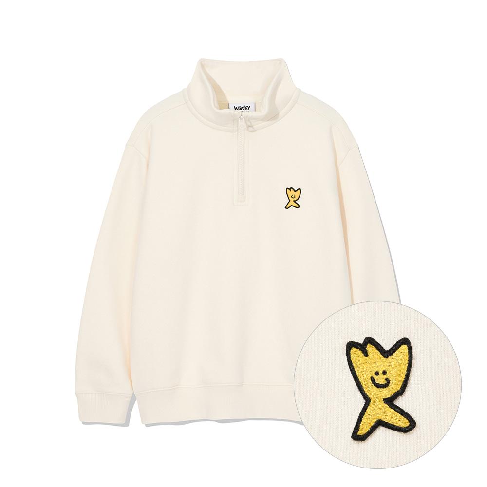 [패밀리세일]로고 와펜 하프집업 크림