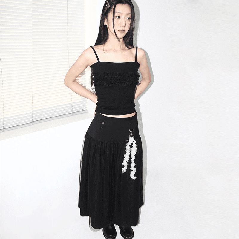 [EEUM] [3/7 예약배송] lace keyring tulle skirt (black)