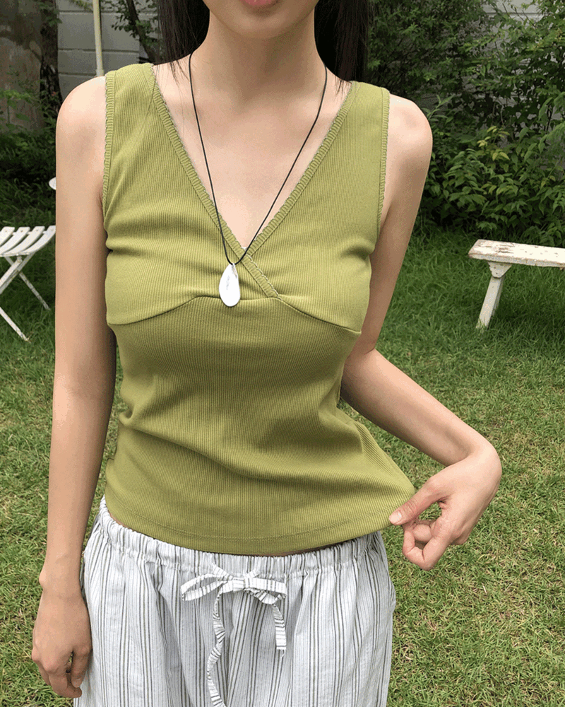 원더원더 [MD추천/레이어드item💕] 피요 브이넥 골지 레이스 나시