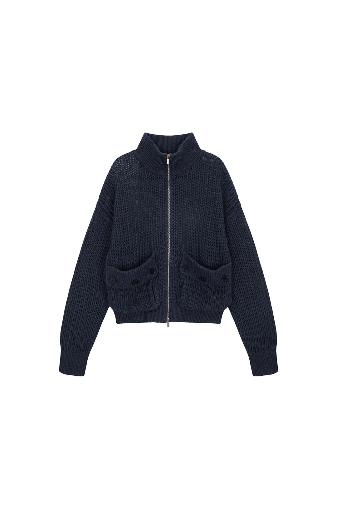 VOLUME POCKET KNIT ZIP UP IN NAVY