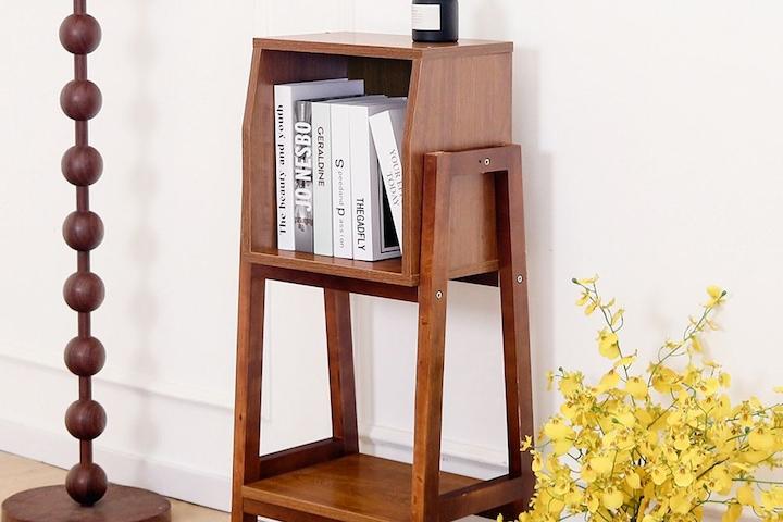 애디 원목 2단 책장 책꽂이 거실 틈새 좁은 미니 낮은 선반 전면 책상 수납장 오픈 북선반