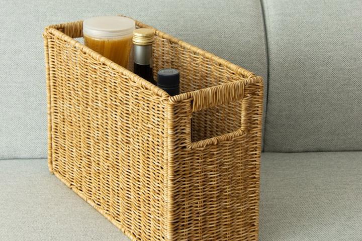 접이식 라탄 수납 정리 바구니 (슬림 중형,오픈형)