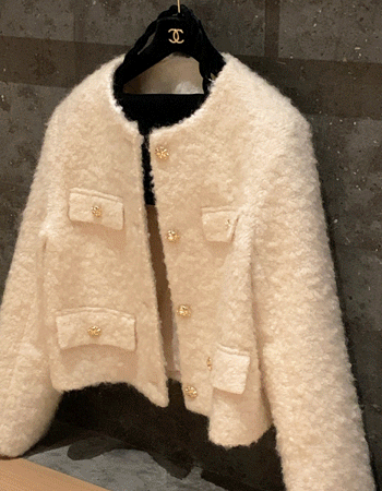 크림 뽀글 트위드 자켓