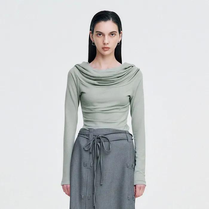 Cowl Neck Soft Slim Hoodie _ MINT