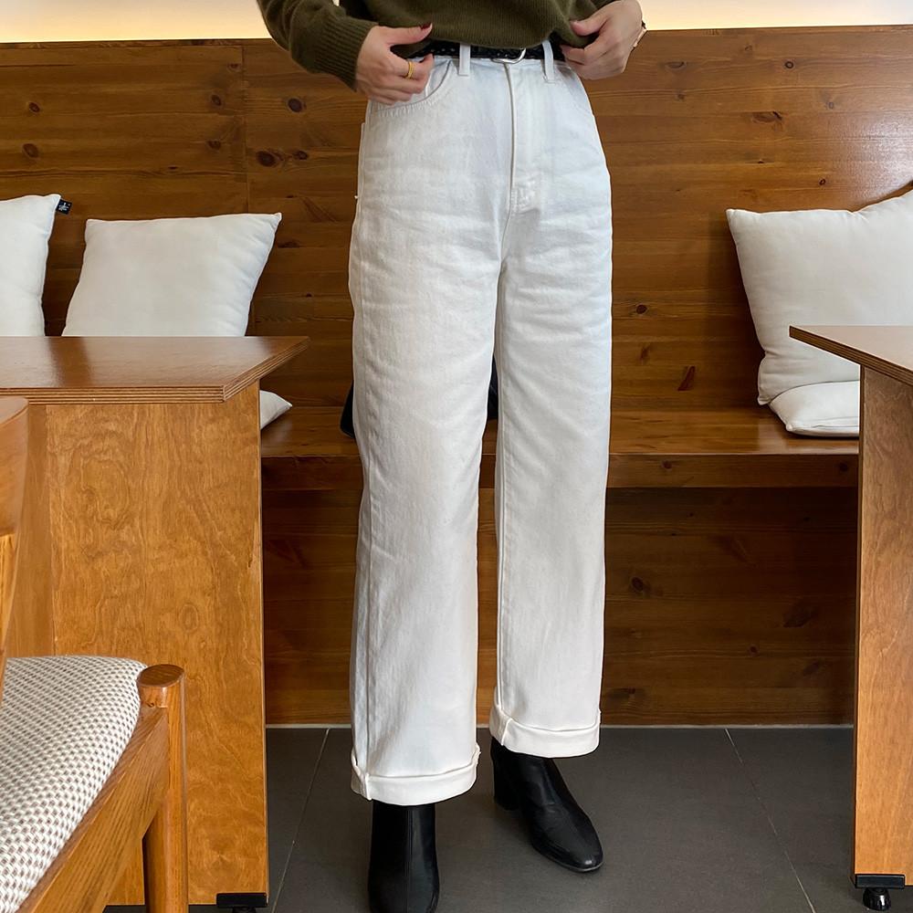 [자체제작] 153cm 키작녀바지 난스판 일자핏 화이트 데님