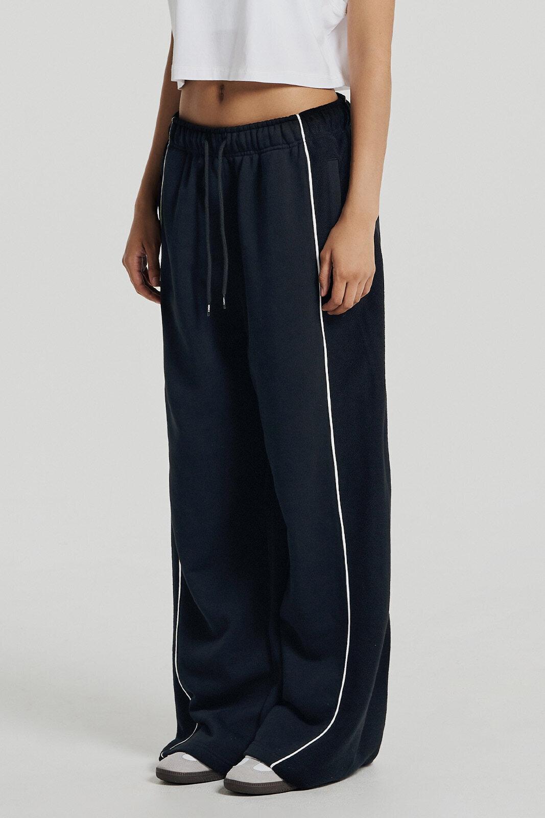 우먼스 와이드 리버스 스웨트 팬츠 (Black)