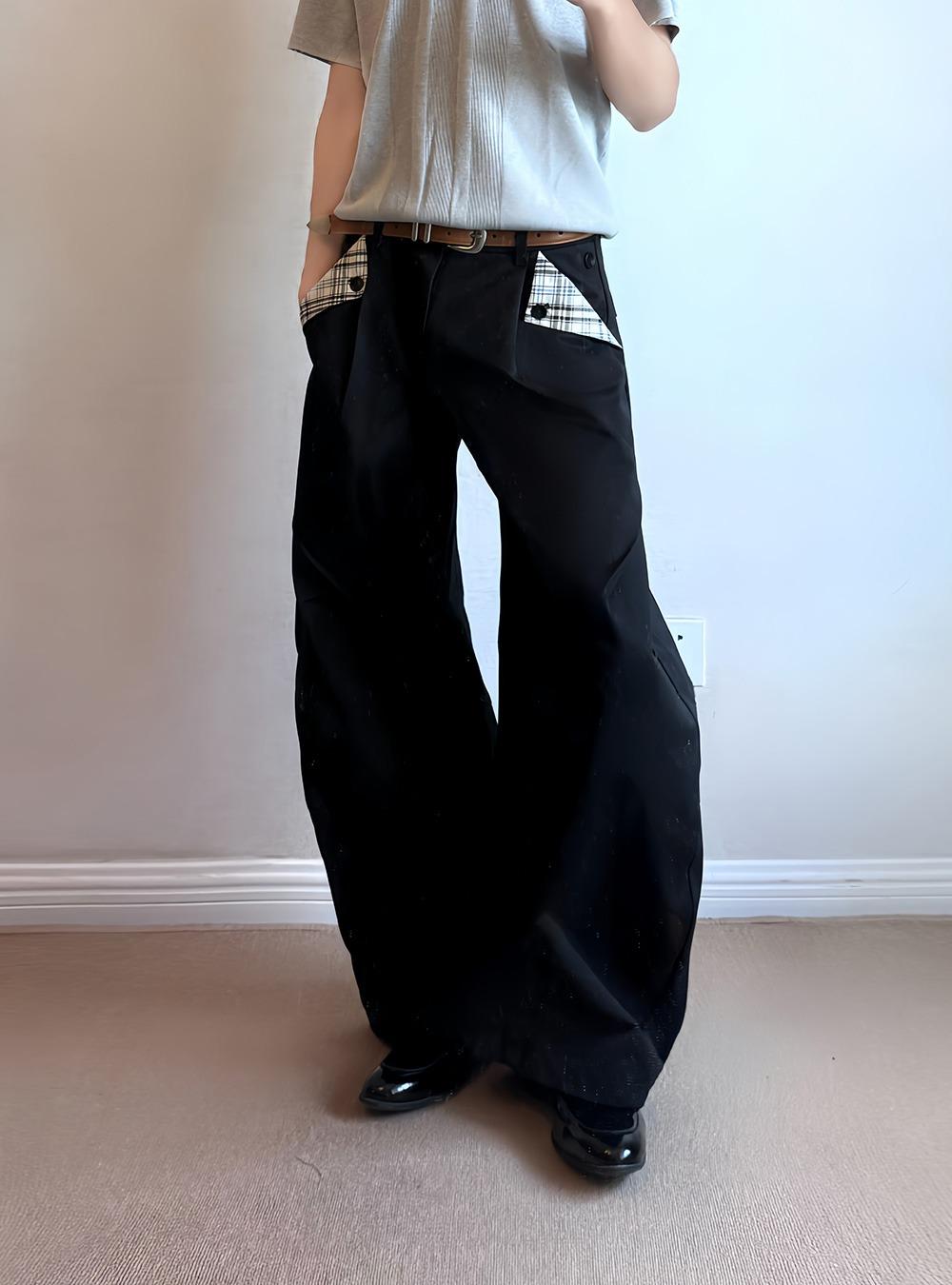 Plaid Patchwork Wide Pants