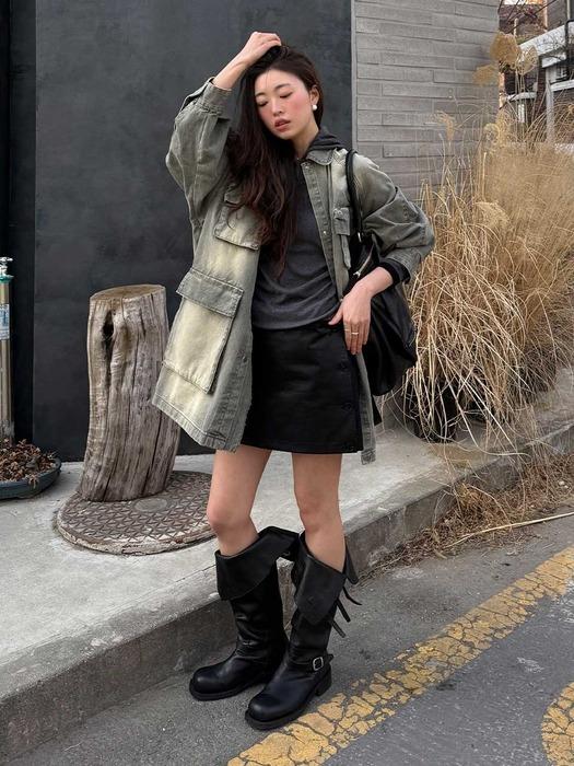 [채원 PICK] 핸드 워싱 빈티지 데님 자켓 카키 AJ5SM20242