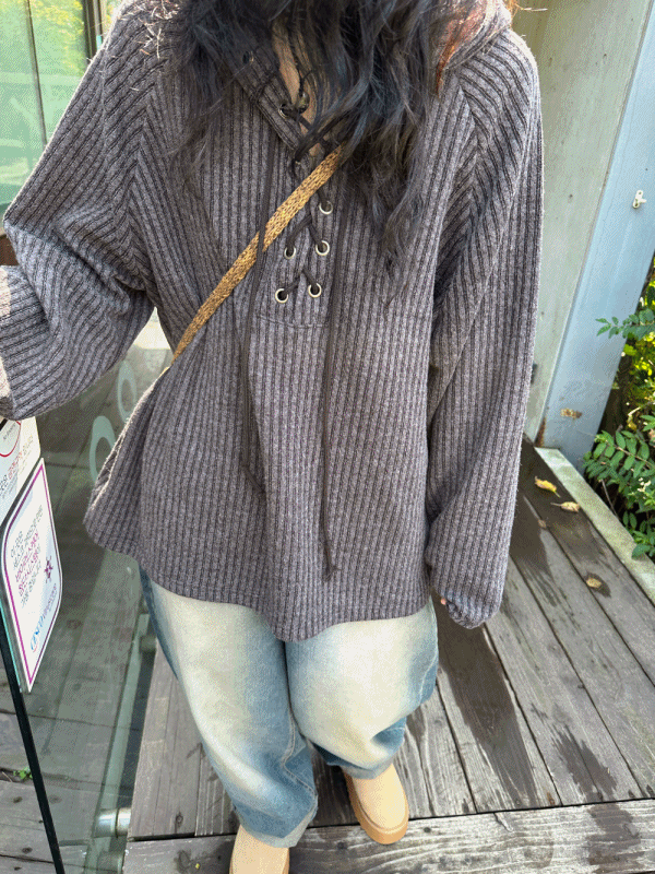 Eyelet knit hoodie / 아일렛 니트 후드티 아노락 후드