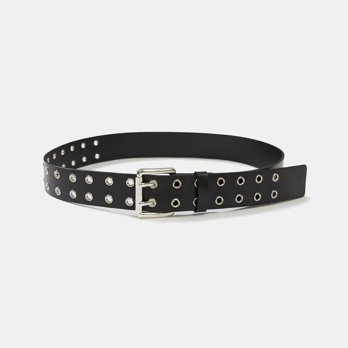 [6th REORDER] DOUBLE EYELET LEATHER BELT (BLACK)