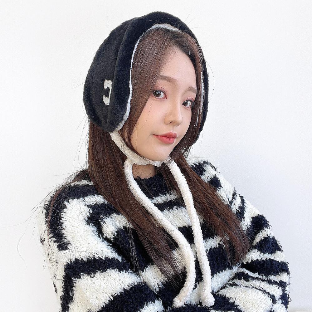 알파벳 C 뽀글이양털 여성 겨울 털 귀마개 귀도리