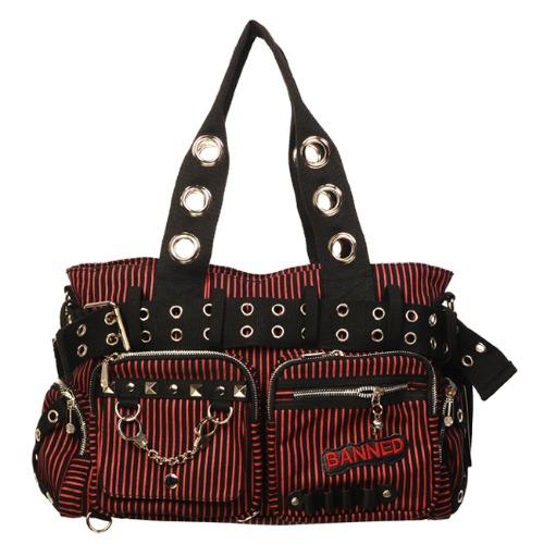 [BANNED] 수갑 스터드 아일렛 핀스트라이프 가방 레드 (핸드백 & 크로스백 겸용)