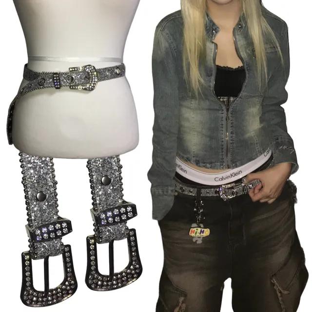 실버 글리터 큐빅 버클 아일렛 벨트 (1color)