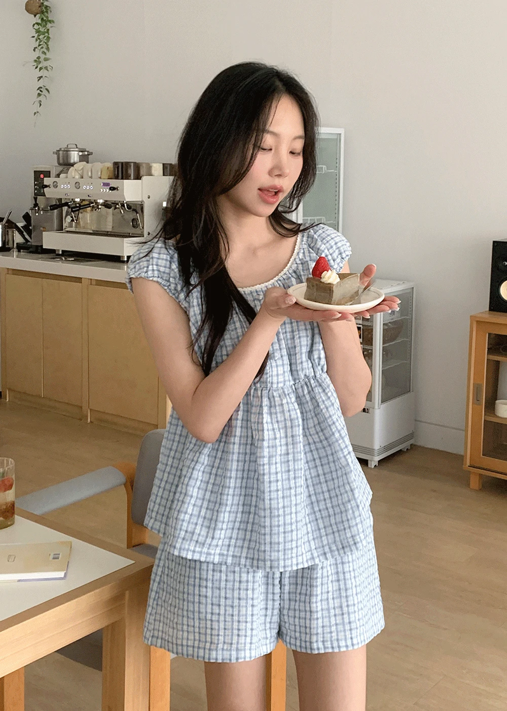 블루밍 체크 슬리브리스 파자마 여름 나시 잠옷세트