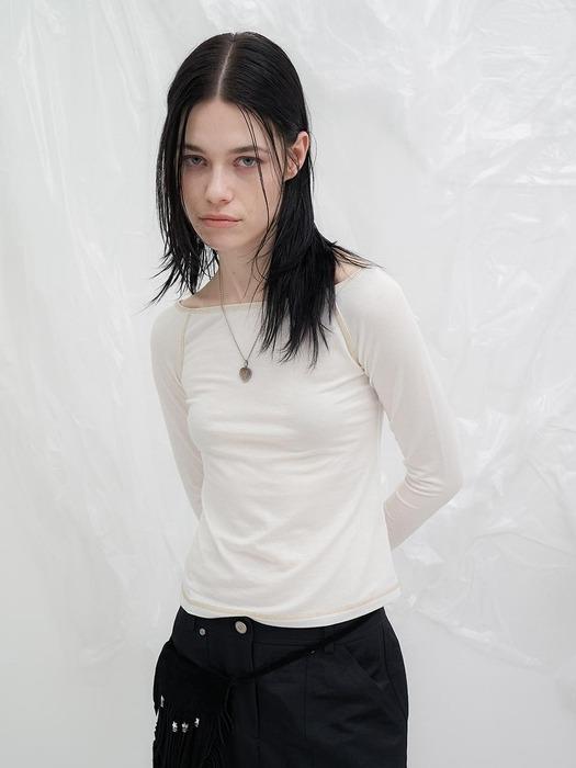 [1차 리오더]스티치 오프숄더 티셔츠 아이보리 AW4SE23203