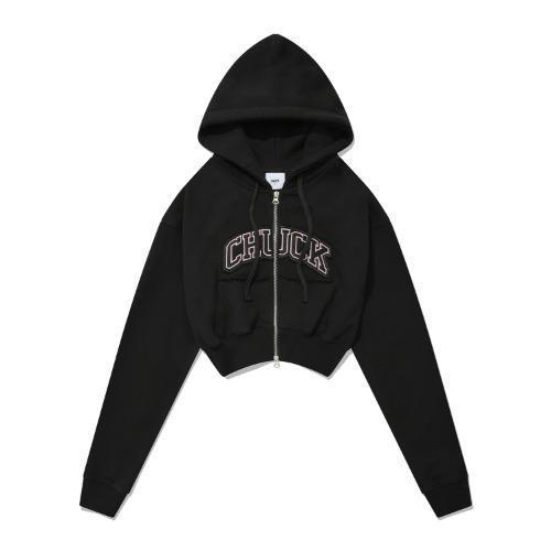 [8차 리오더] Chuck Damage Crop Hood Zip-Up, Black