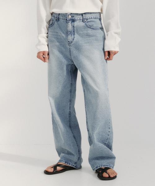 세미 와이드 데님 팬츠 - 연청