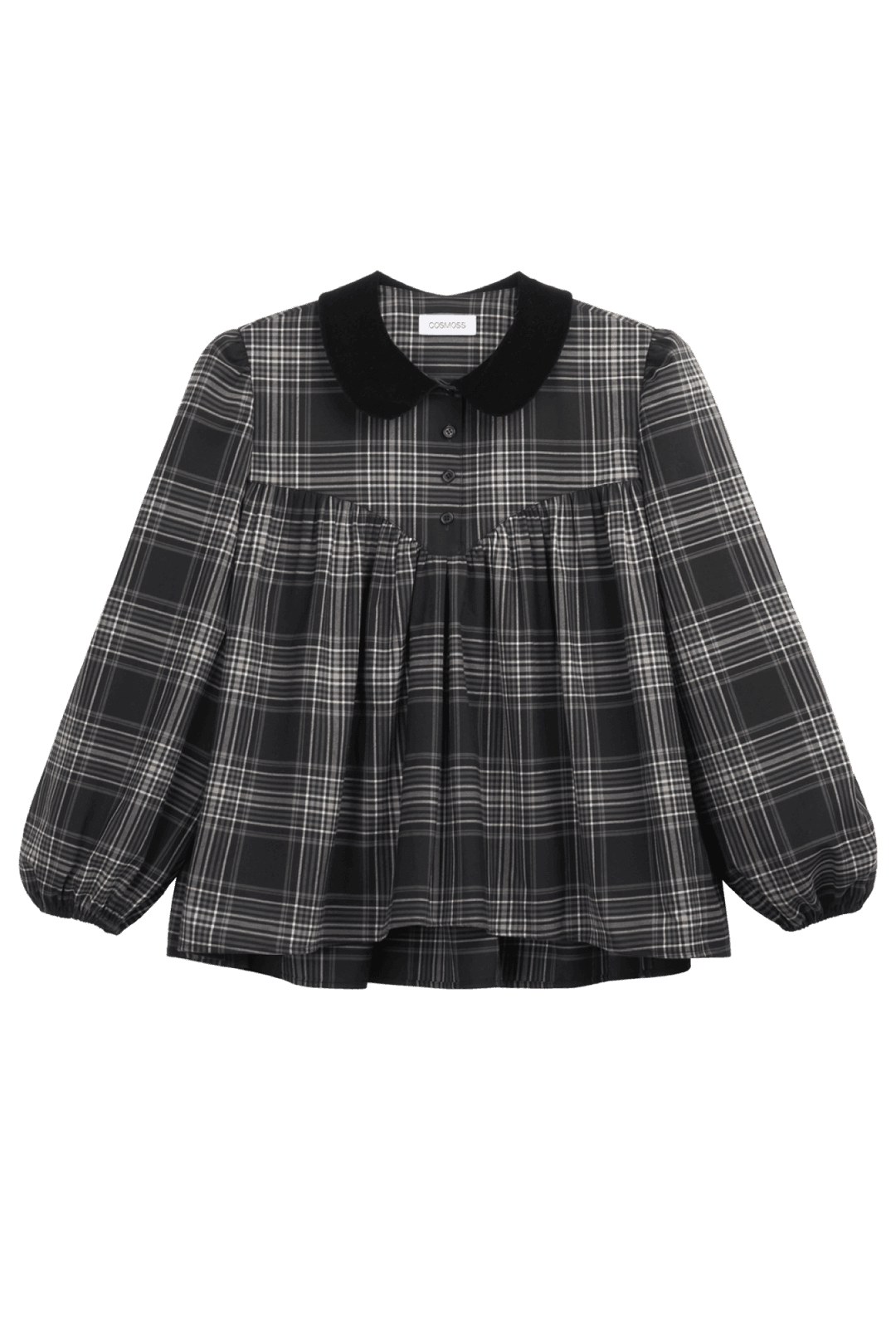 SHIRRING PUFF BLOUSE (PLAID)