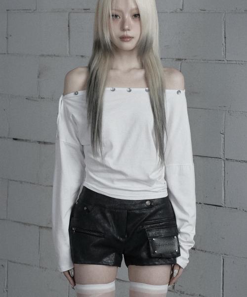 Shoulder Line Button Long Sleeve (White)