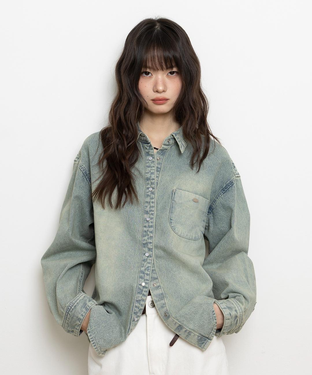 ANTIQUE SMALL LOGO CLASSIC DENIM SHIRT_LIGHT INDIGO